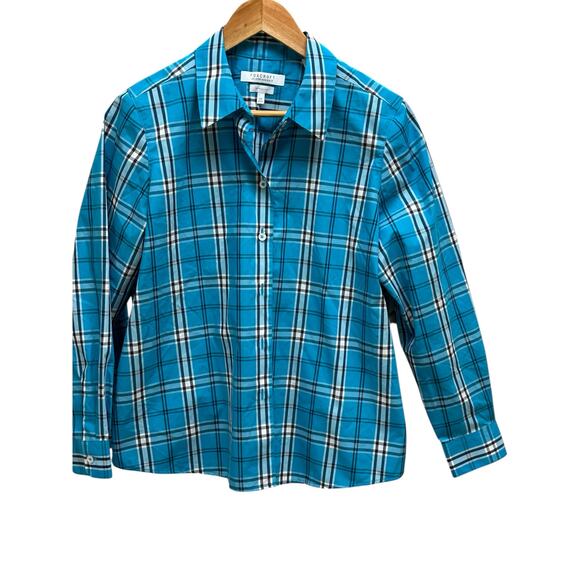 Foxcroft Appleseed’s Wrinkle Free Plaid Shirt 12P‎ Pastel Blue Button - Picture 1 of 7